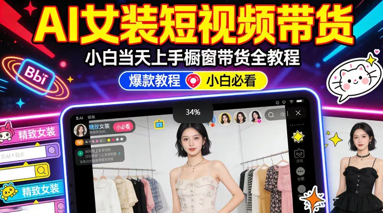 AI女装短视频橱窗带货：小白零门槛当天上手，高佣金爆款轻松賺！ - 项目资源网