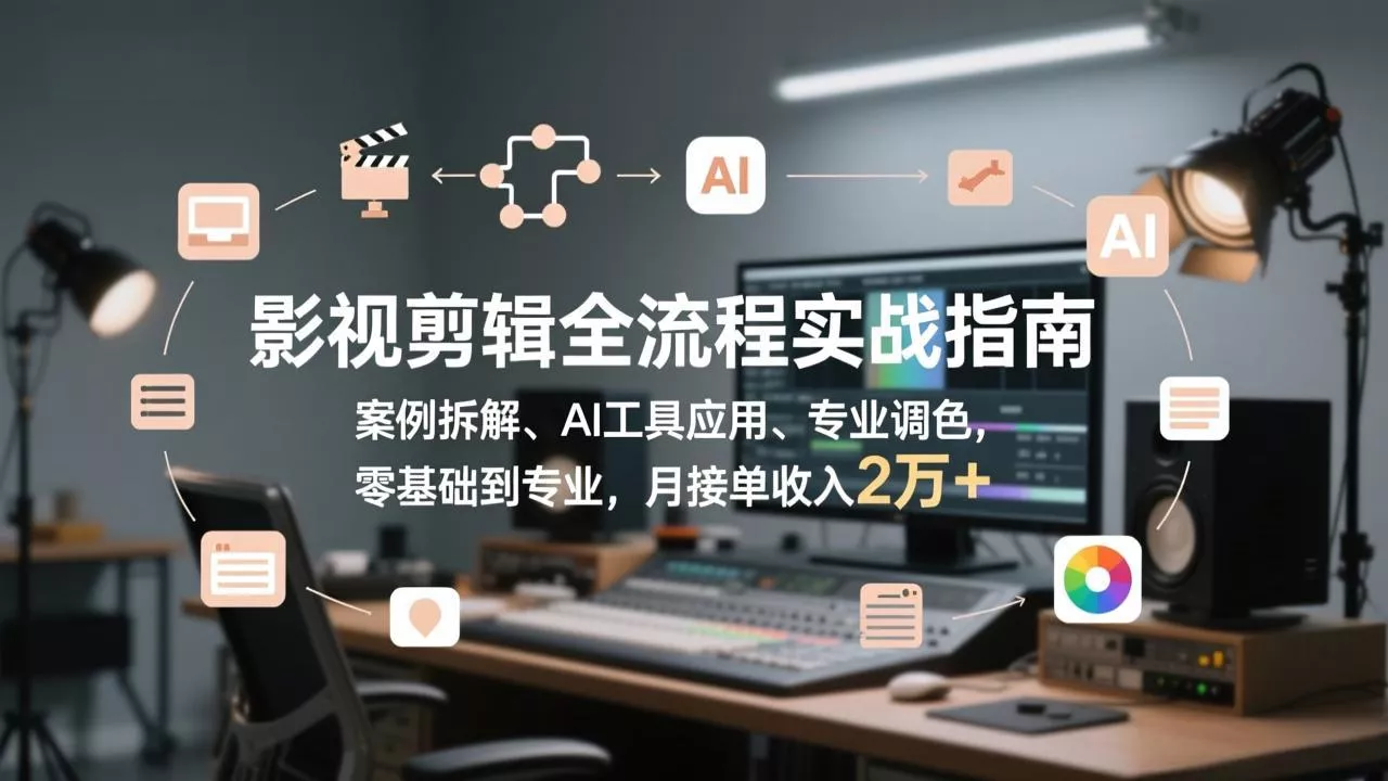 影视剪辑全流程实战指南，案例拆解、AI工具应用、专业调色，零基础到专业，月接单收入2万+ - 项目资源网