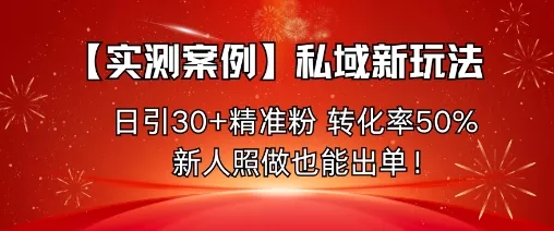 【实测案例】私域新玩法，日引30+精准粉，转化率50%，新人照做也能出单！ - 项目资源网