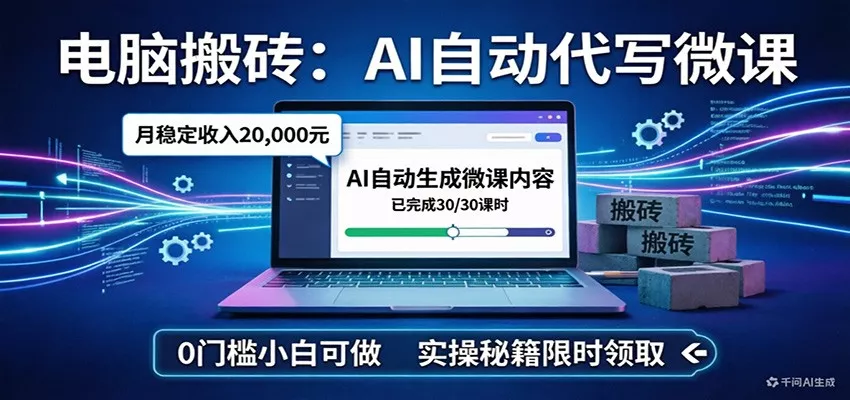 电脑搬砖AI自动代写微课，月稳定2W，0门槛小白可做，实操秘籍 - 项目资源网