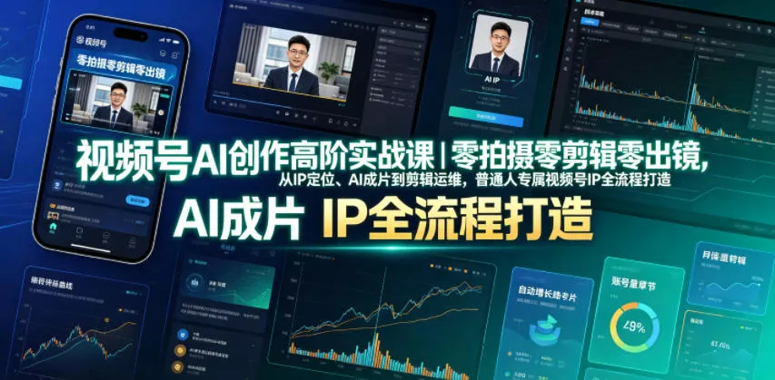 视频号AI创作高阶实战课｜零拍摄零剪辑零出镜，从IP定位、AI成片到剪辑运维，普通人专属视频号IP全流程打造 - 项目资源网