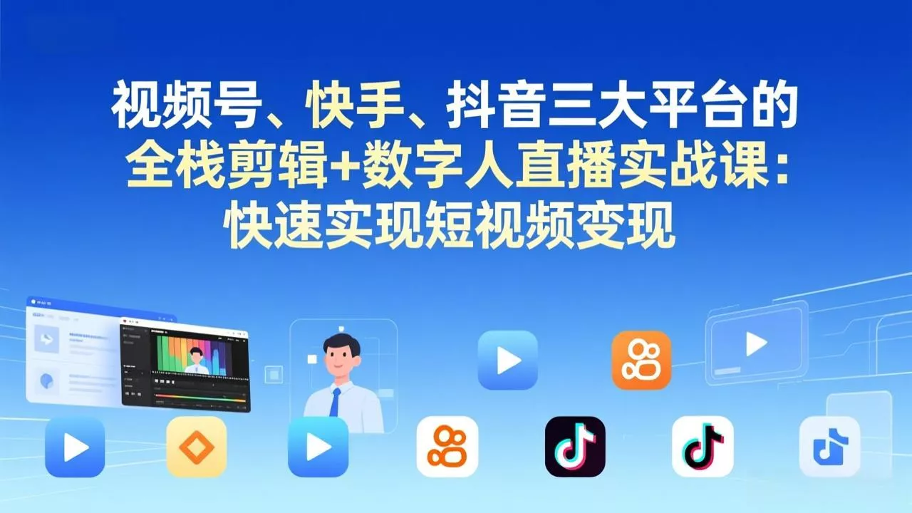 视频号+快手+抖音三大平台的全栈剪辑+数字人直播实战课-3月更新：快速实现短视频变现 - 项目资源网