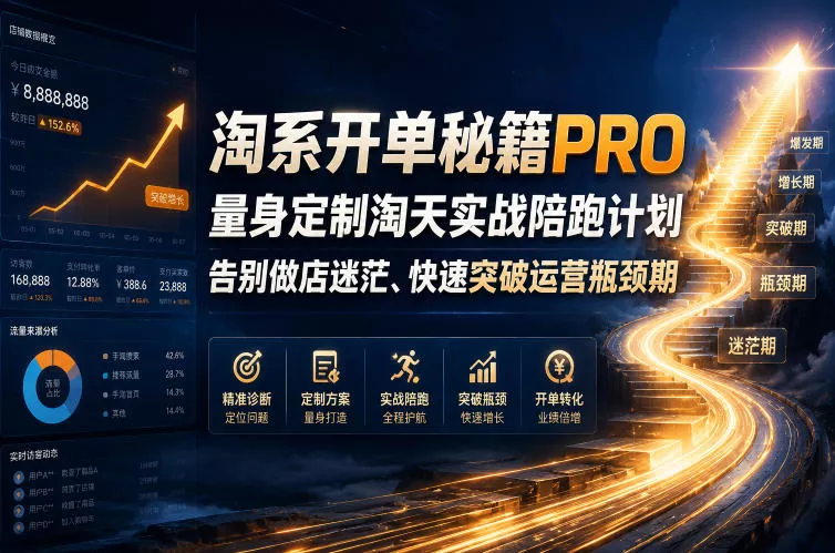 淘系开单秘籍PRO，量身定制淘天实战陪跑计划，告别做店迷茫、快速突破运营瓶颈期(2026年6月11) - 项目资源网