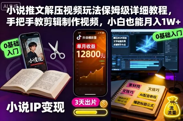 小说推文解压视频玩法保姆级详细教程，手把手教剪辑制作视频，小白也能月入1W+ - 项目资源网