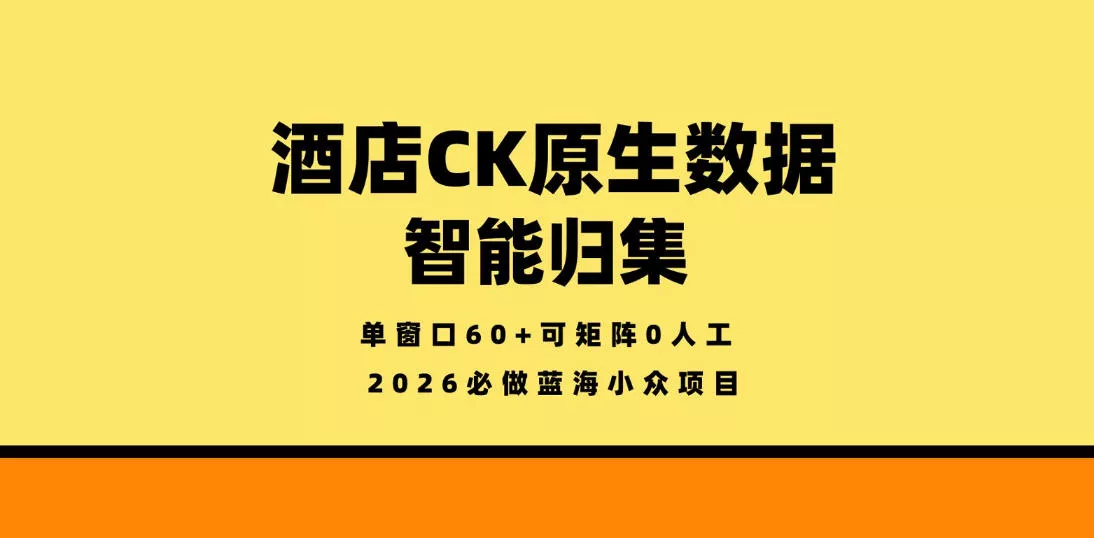 酒店CK原生数据智能归集，单窗口60+可矩阵0人工，2026必做蓝海小众项目【揭秘】 - 项目资源网