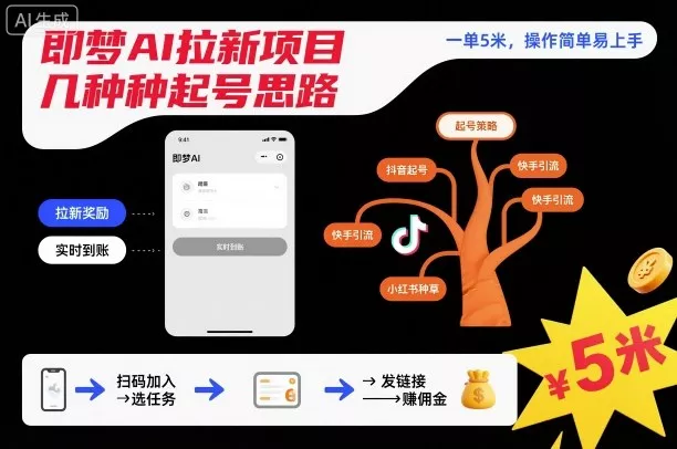 即梦AI拉新项目几种起号思路，一单5米，操作简单易上手 - 项目资源网