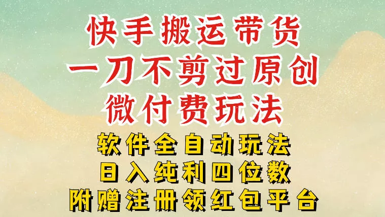 快手搬运带货，一刀不剪过原创，微付费玩法，软件全自动玩法，日入纯利四位数【揭秘】 - 项目资源网