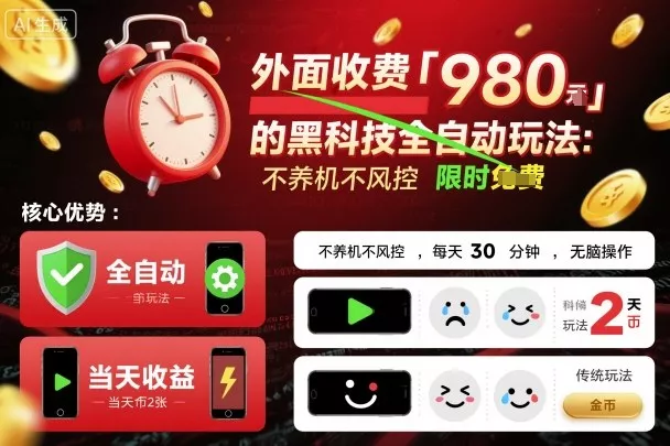 外面收费980的黑科技全自动玩法，不养机不风控，每天30分钟，无脑操作，当天收益2张【揭秘】 - 项目资源网