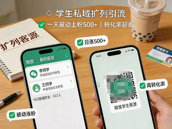 学生私域扩列引流，一天被动上粉500+，转化率超高 - 项目资源网