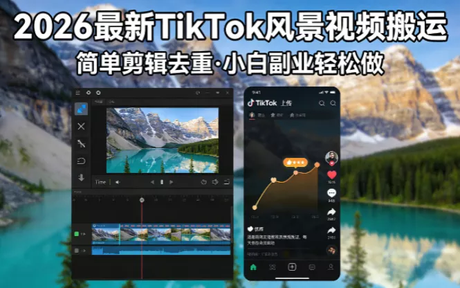 2026最新TikTok风景视频搬运简单剪辑去重小白副业月入 8000 - 项目资源网