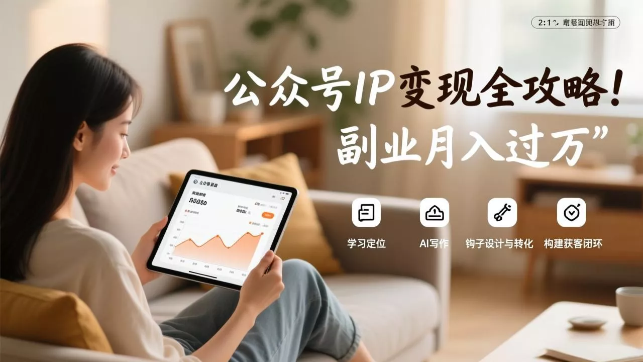 公众号IP变现全攻略，学习定位、AI写作、钩子设计与转化，构建获客闭环，副业月入过万 - 项目资源网