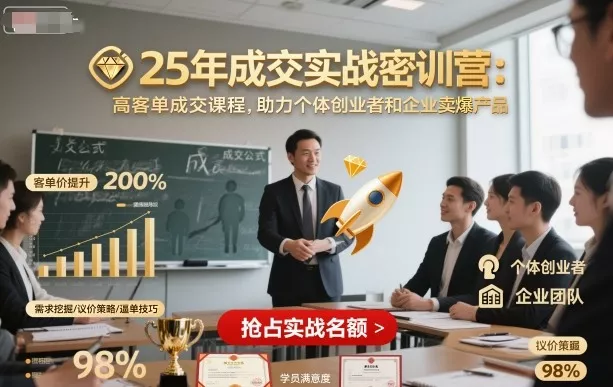 25年成交实战密训营，高客单成交课程，助力个体创业者和企业卖爆产品 - 项目资源网