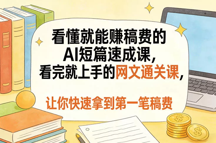 看懂就能賺稿费的AI短篇速成课，看完就上手的网文通关课，让你快速拿到第一笔稿费 - 项目资源网